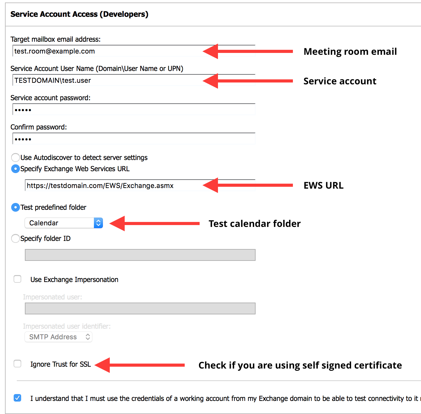 Fill out the required fields under Service Account Access