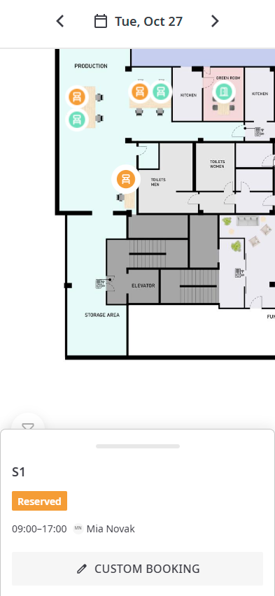 Reserved desk details on the floor plan