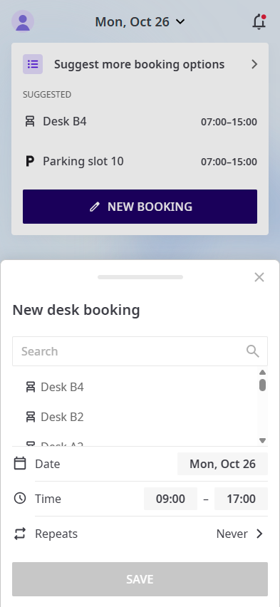 New desk booking form