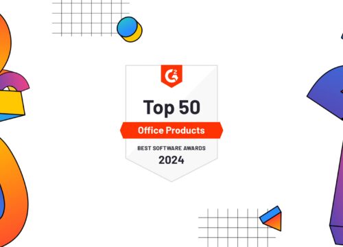 G2 Top 50 Office Products Best Software Awards 2024 badge with colorful 3D numerals