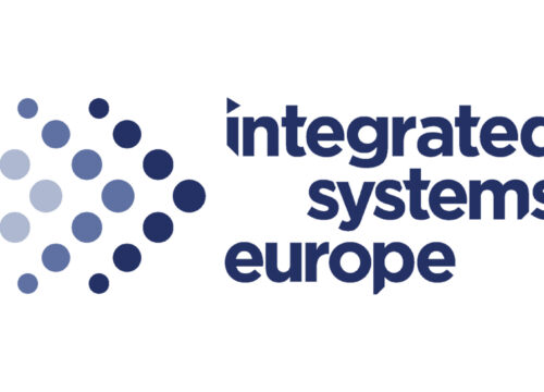 Integrated Systems Europe (ISE) official logo with abstract circle graphic and bold navy text.