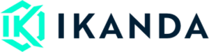 Ikanda logo with a teal geometric icon and dark navy blue wordmark on a transparent background.
