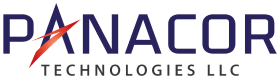Panacor Technologies LLC logo with navy blue wordmark and red lightning bolt accent