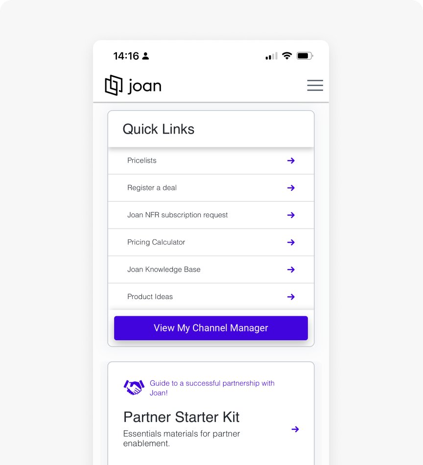 Joan Partner Portal on a phone
