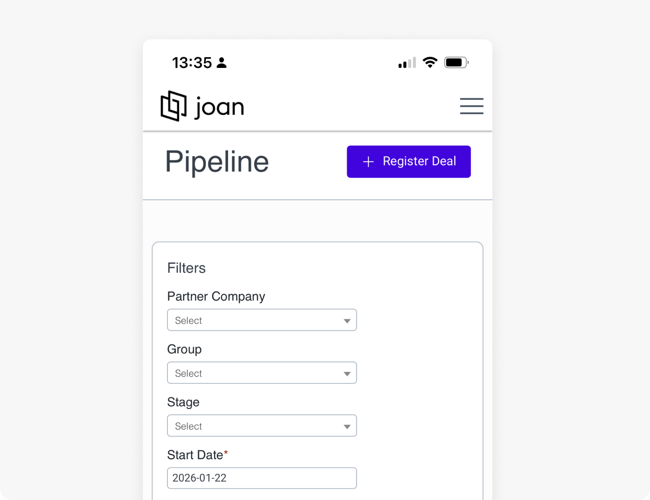 Registering a deal in the Joan Partner Portal