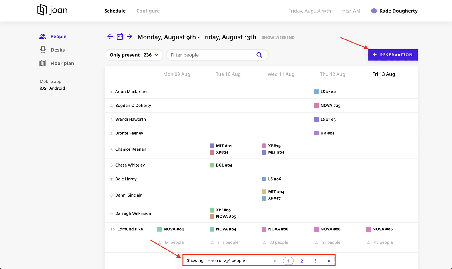 pagination and new reservation button