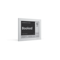 Room booking system showing 'Booked' on Joan display. Meeting room management solution.