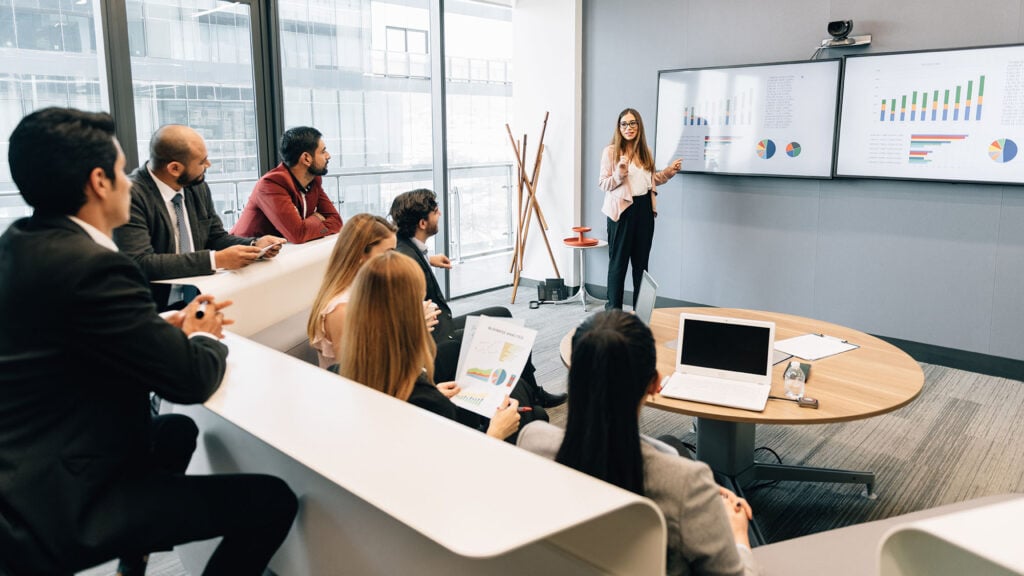 4k monitors in modern conference room