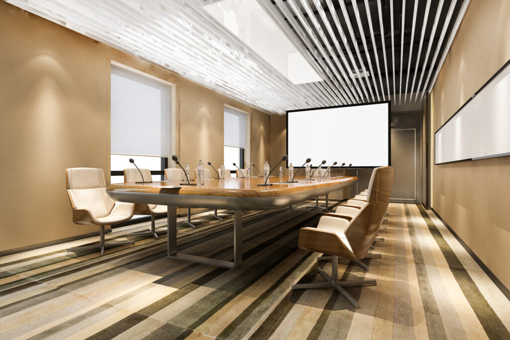 Meeting room layout for rectangular conference room