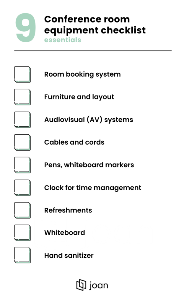 Conference room equipment checklist - Joan Workplace