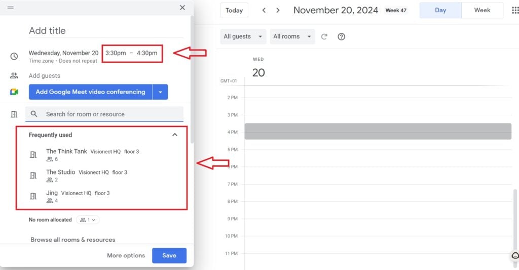 How to check room availability in Google Calendar - Joan Workplace