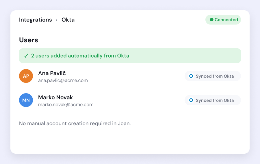 Joan Integrations Okta 600x380 Automate User Provisioning Joan Side